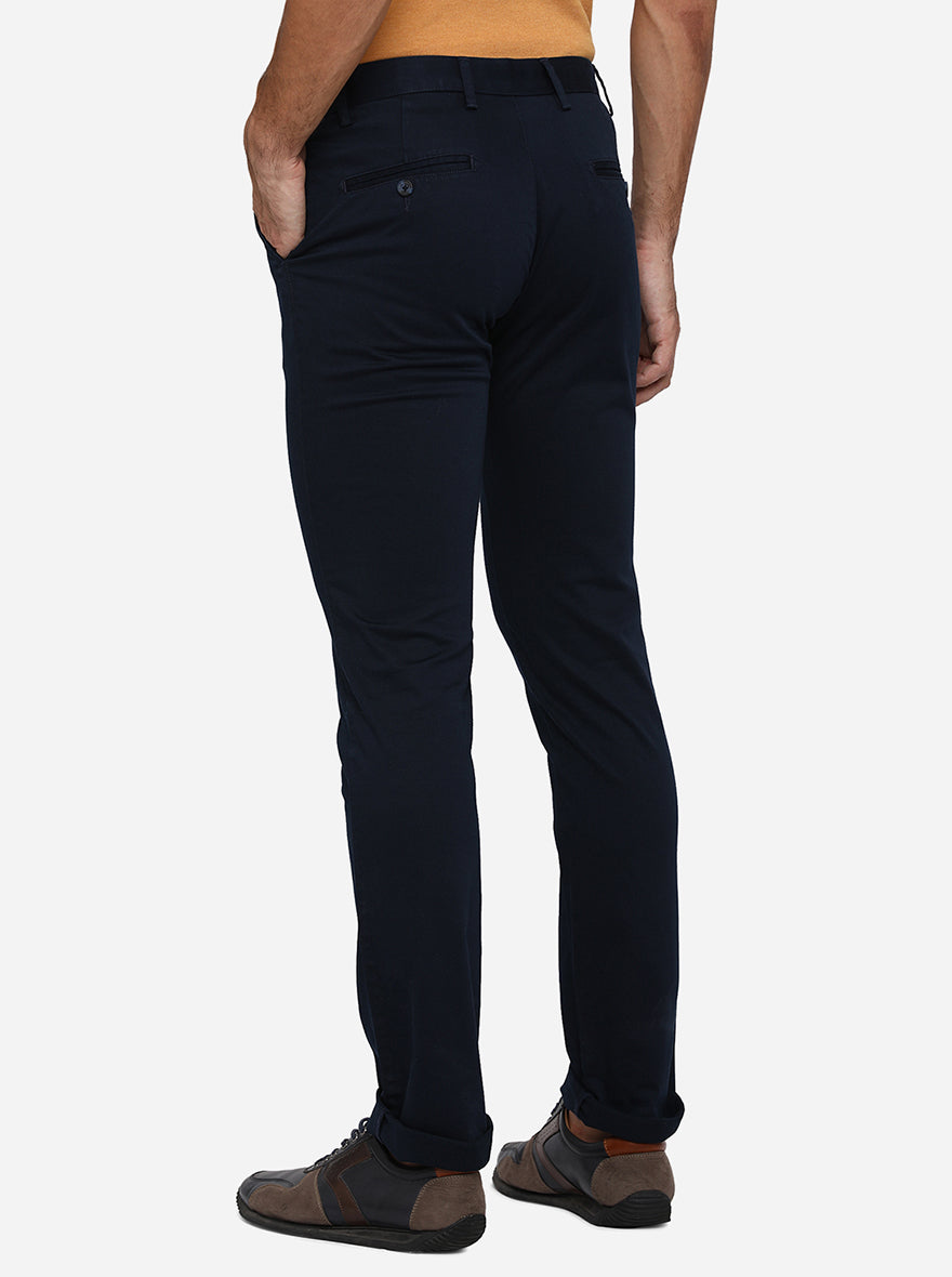 Navy Blue Solid Super Slim Fit Casual Trouser | Greenfibre