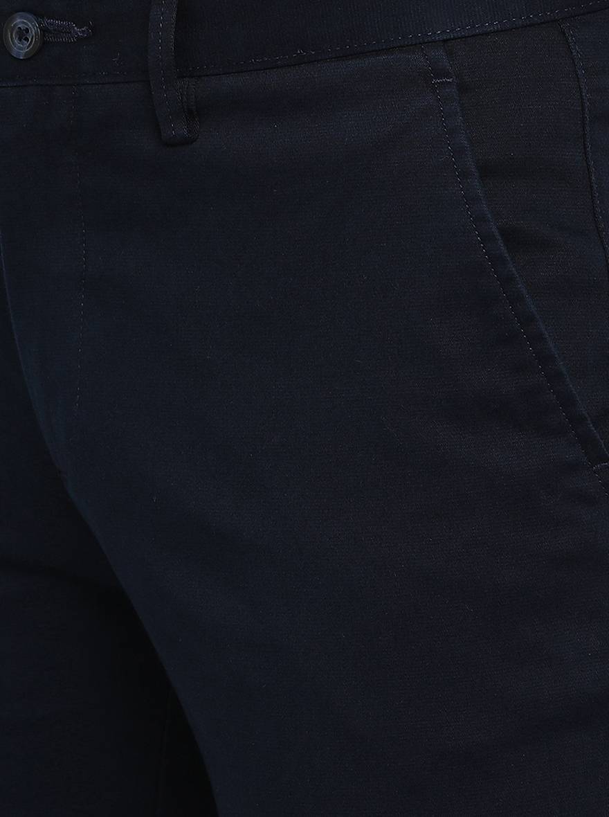 Navy Blue Solid Super Slim Fit Casual Trouser | Greenfibre