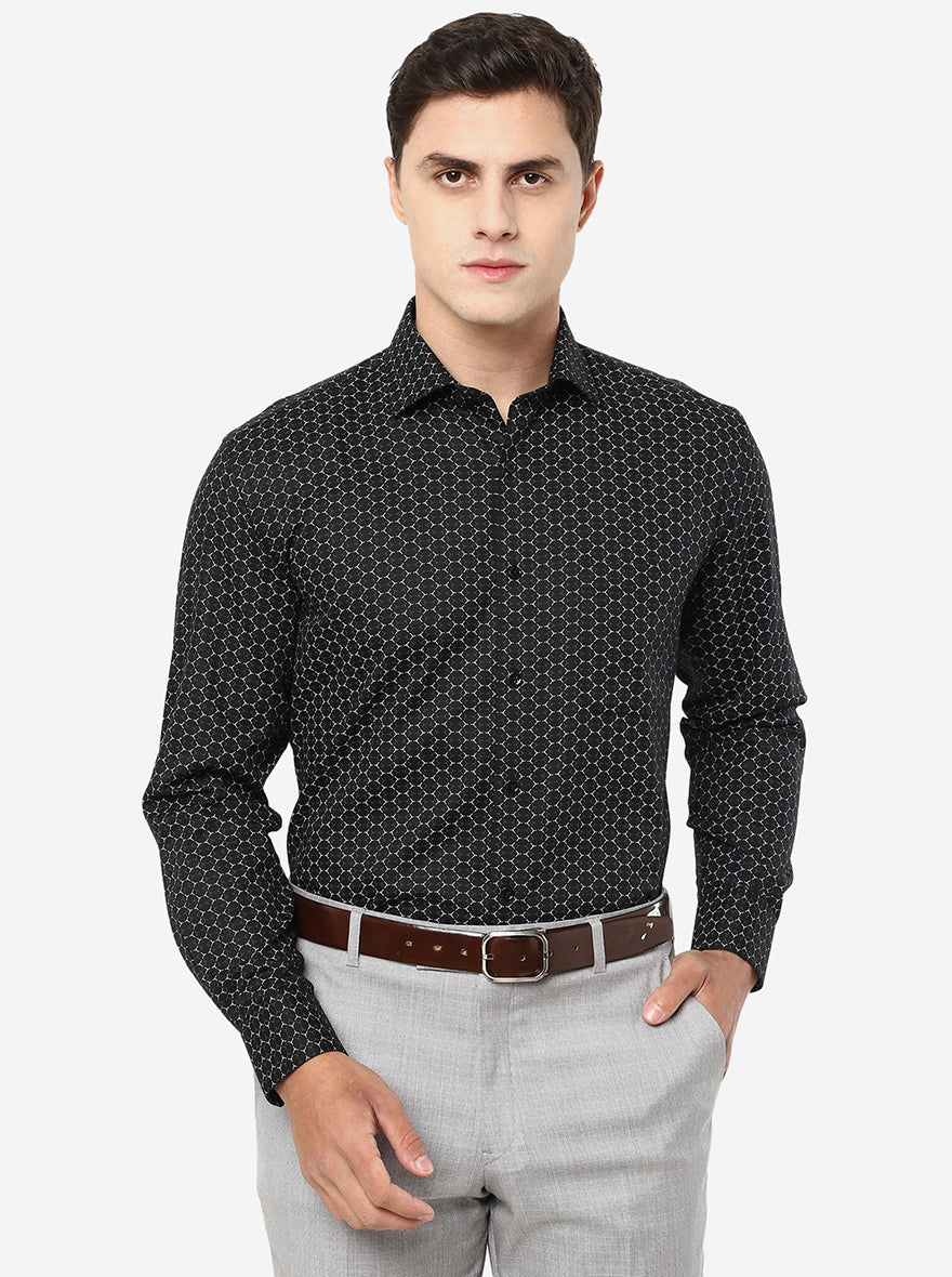 Black Printed Regular Fit Formal Shirt | Greenfibre