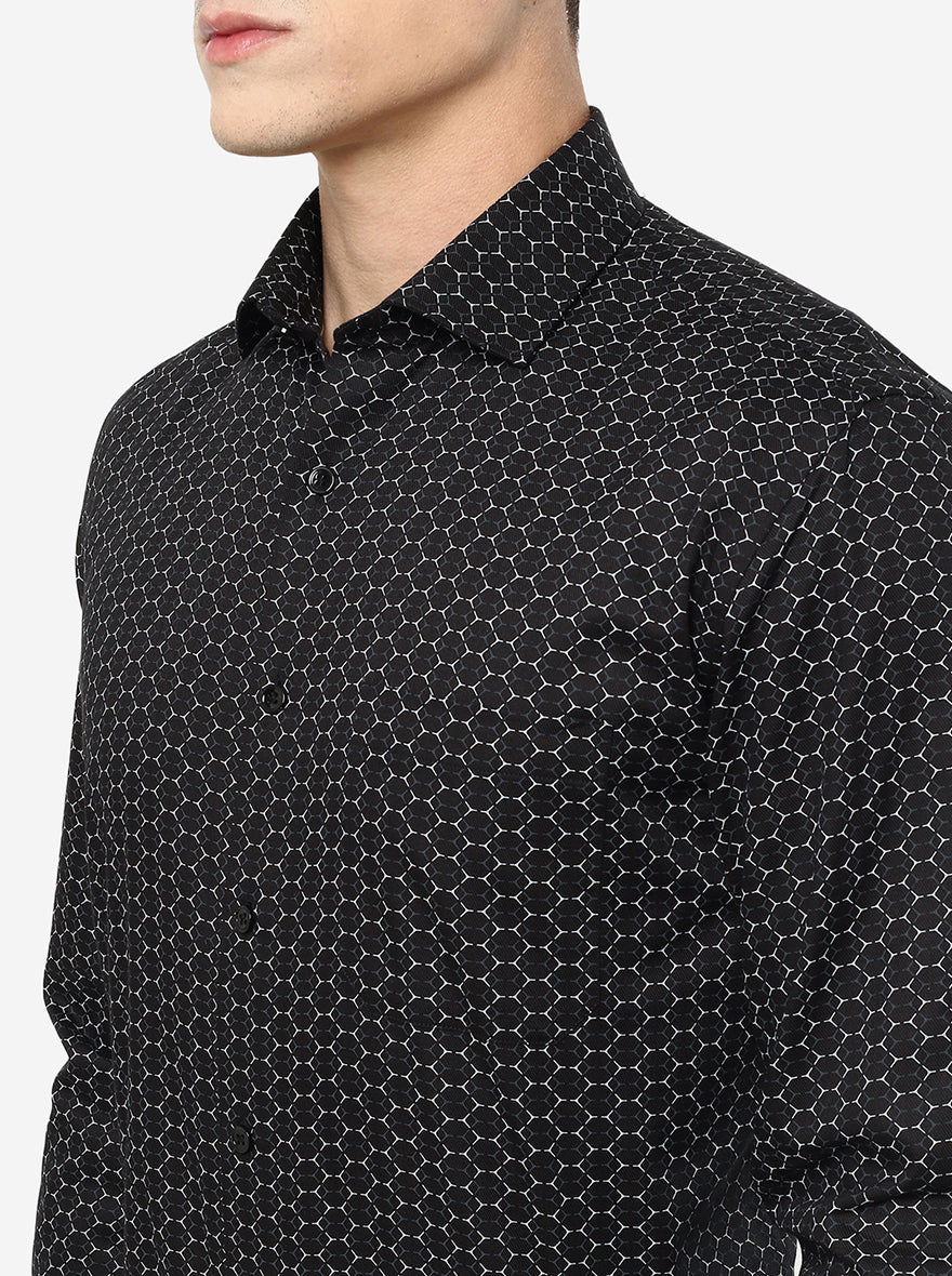 Black Printed Regular Fit Formal Shirt | Greenfibre