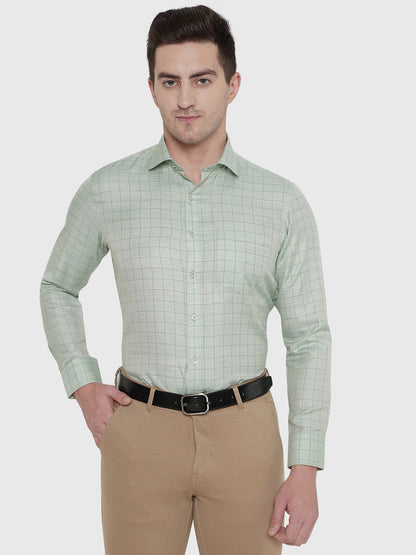 Light Green Checked Regular Fit Formal Shirt | Greenfibre