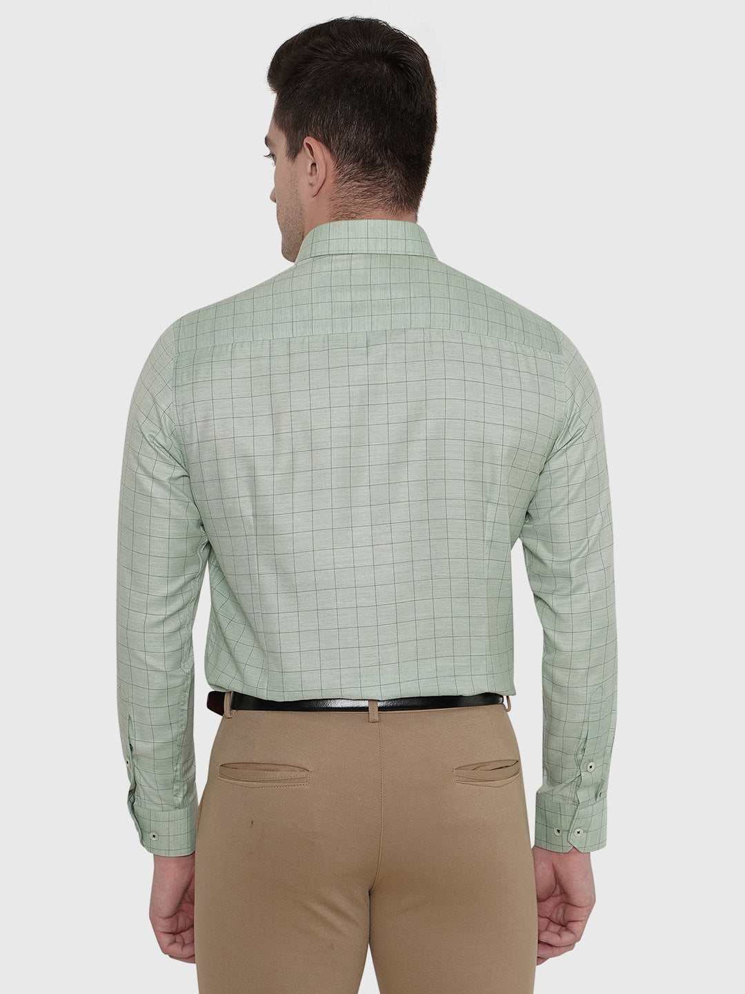 Light Green Checked Regular Fit Formal Shirt | Greenfibre