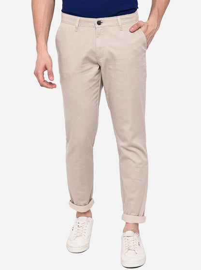 Light Khaki Solid Neo Fit Casual Trouser | Greenfibre