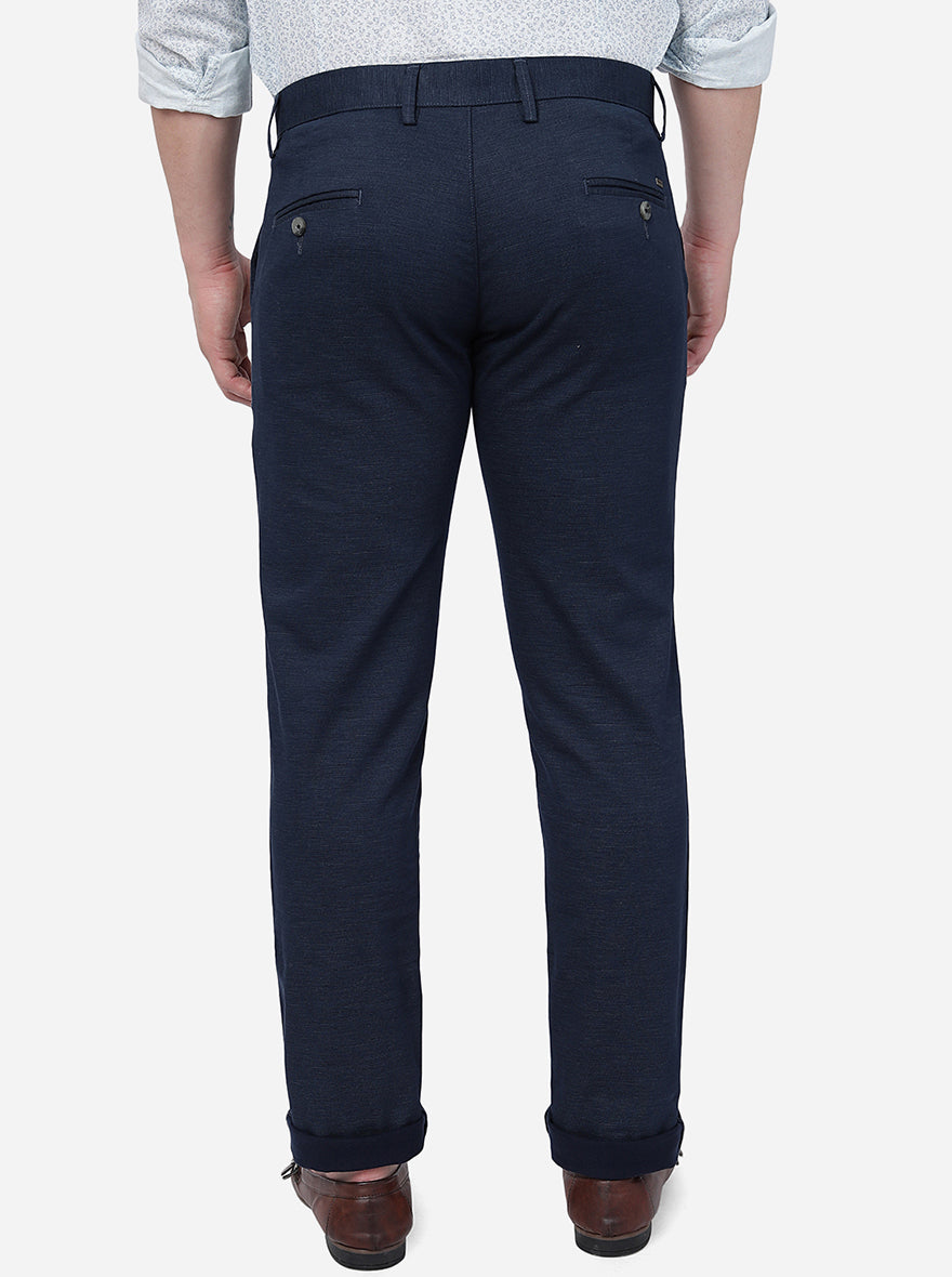 Navy Blue Solid Super Slim Fit Casual Trouser | Greenfibre