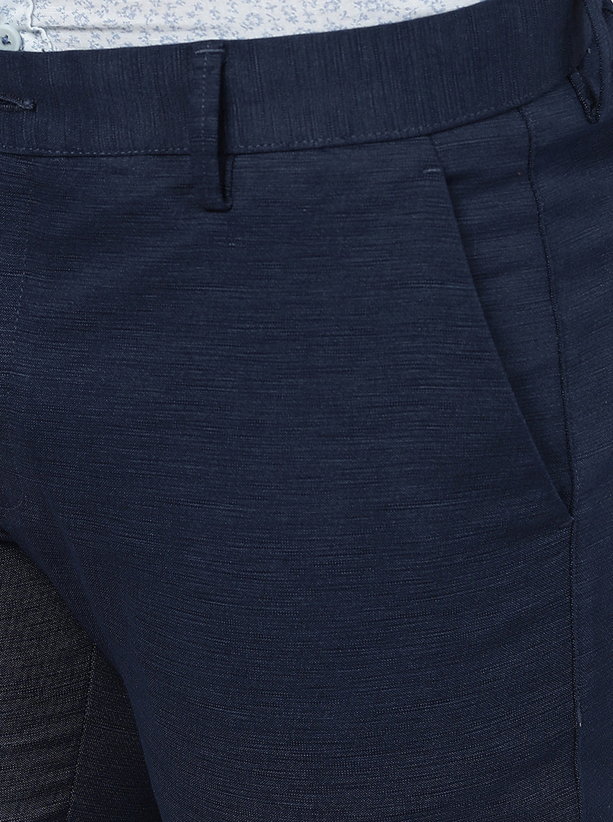 Navy Blue Solid Super Slim Fit Casual Trouser | Greenfibre