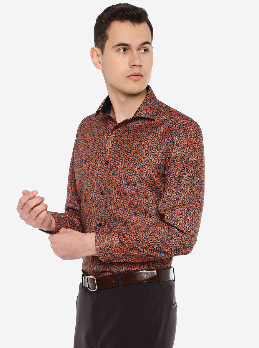 Orange Printed Slim Fit Party Wear Shirt | Greenfibre