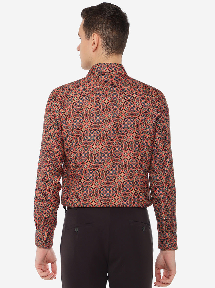 Orange Printed Slim Fit Party Wear Shirt | Greenfibre