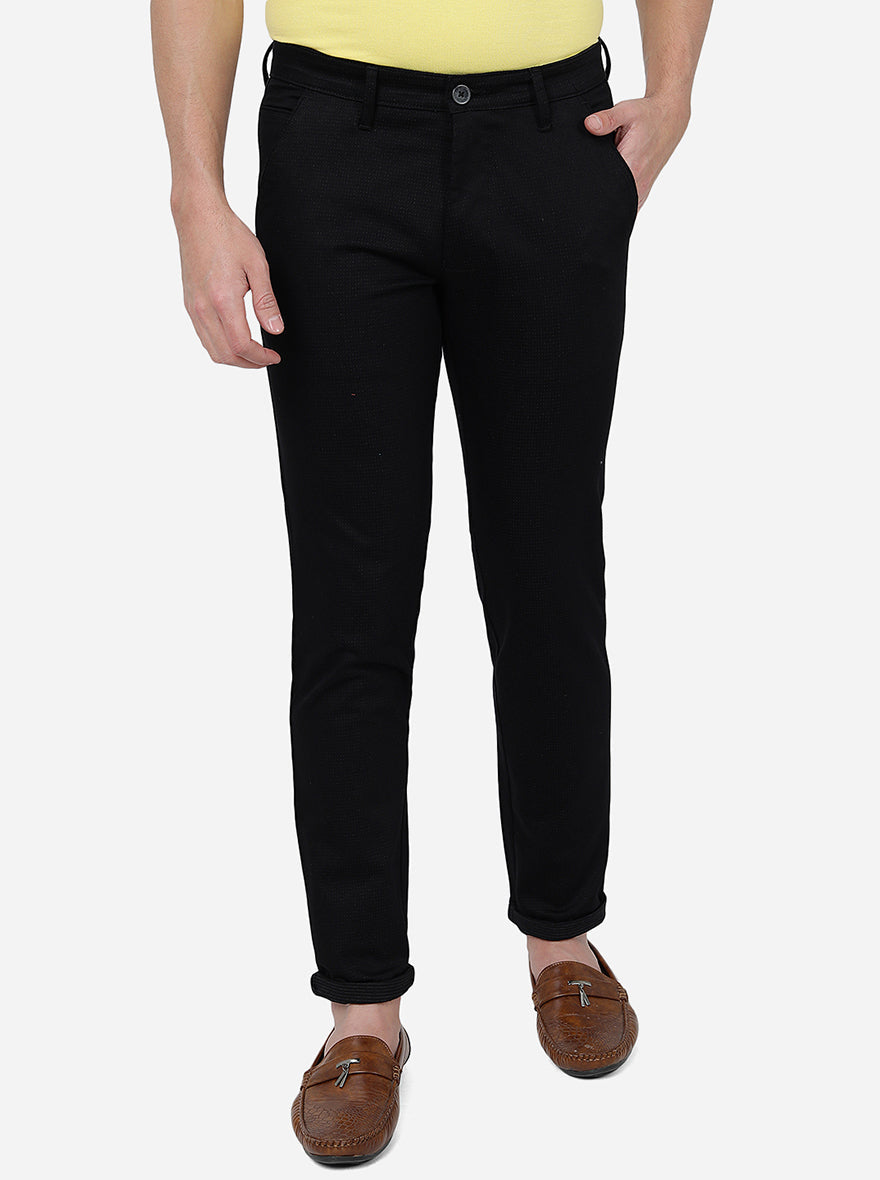 Black Solid Neo Fit Casual Trouser | Greenfibre