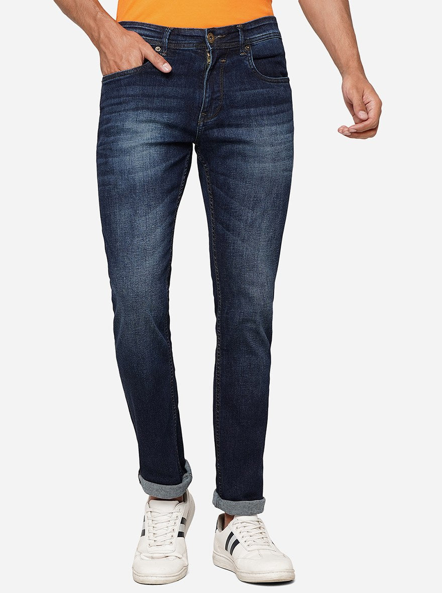 Denim Blue Washed Straight Fit Jeans | Greenfibre