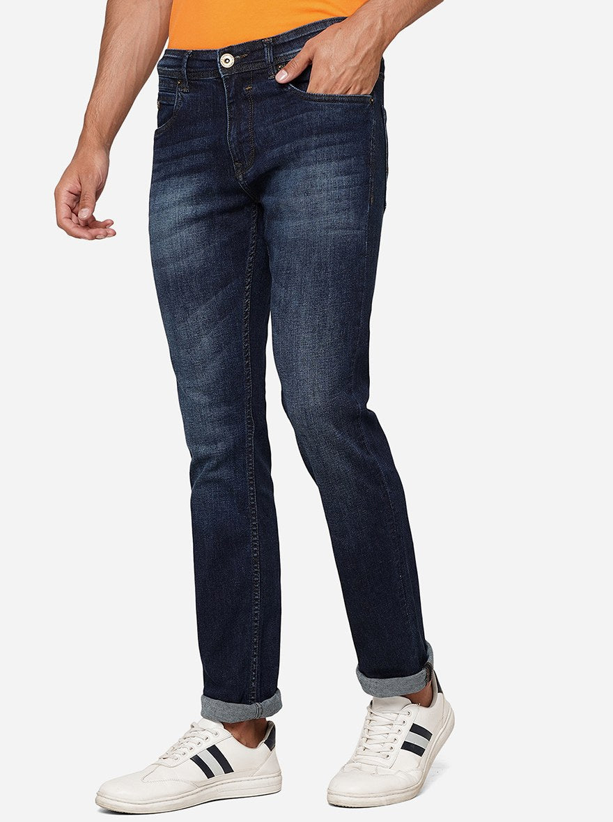 Denim Blue Washed Straight Fit Jeans | Greenfibre