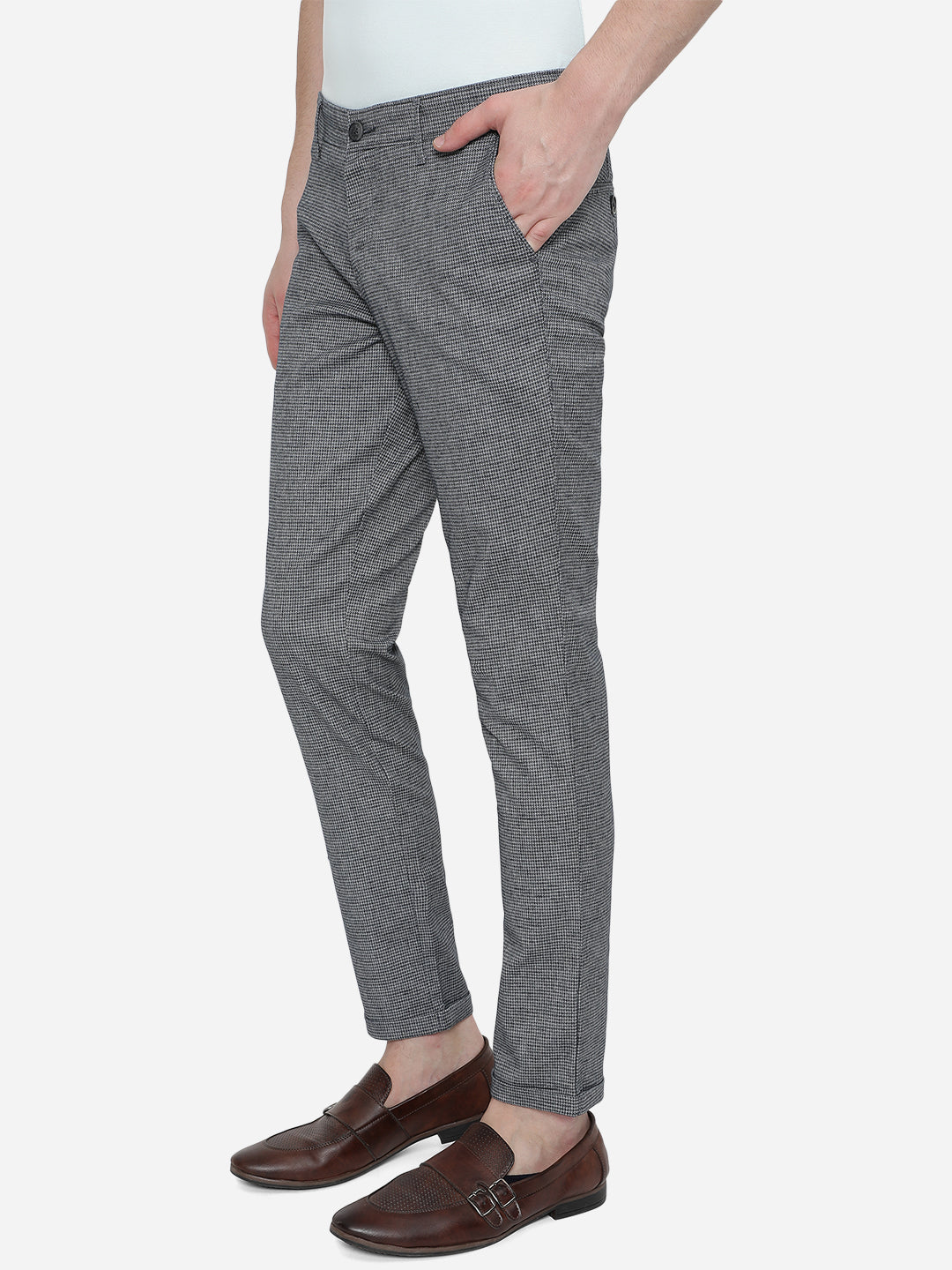 Blue Solid Neo Fit Casual Trouser | Greenfibre