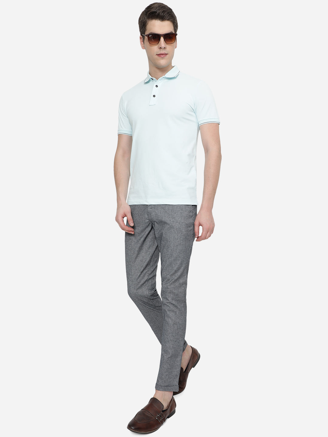 Blue Solid Neo Fit Casual Trouser | Greenfibre