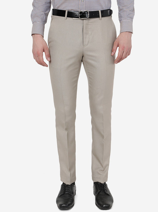 Beige Solid Slim Fit Formal Trouser | Greenfibre