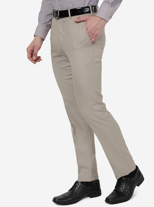 Beige Solid Slim Fit Formal Trouser | Greenfibre