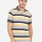 Light Mustard & Grey Striped Slim Fit Polo T-Shirt | Greenfibre