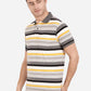 Light Mustard & Grey Striped Slim Fit Polo T-Shirt | Greenfibre