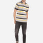 Light Mustard & Grey Striped Slim Fit Polo T-Shirt | Greenfibre