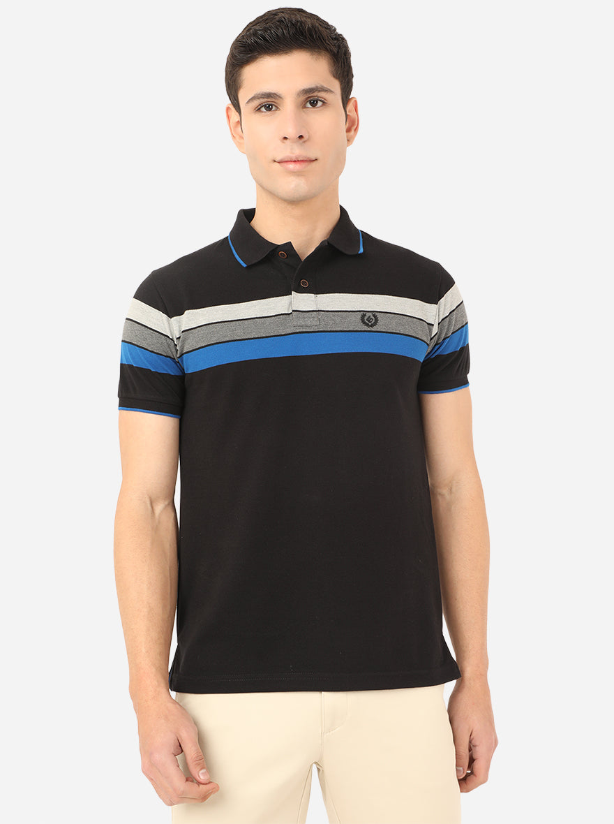 Black Striped Slim Fit Polo T-Shirt | Greenfibre