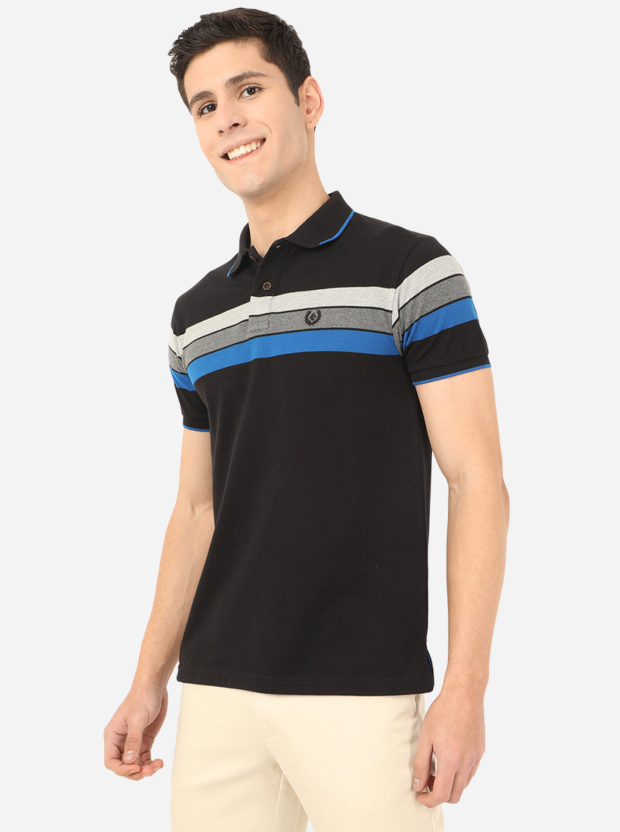 Black Striped Slim Fit Polo T-Shirt | Greenfibre