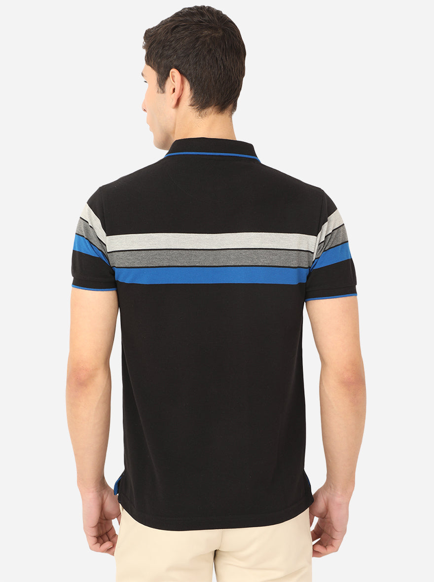 Black Striped Slim Fit Polo T-Shirt | Greenfibre