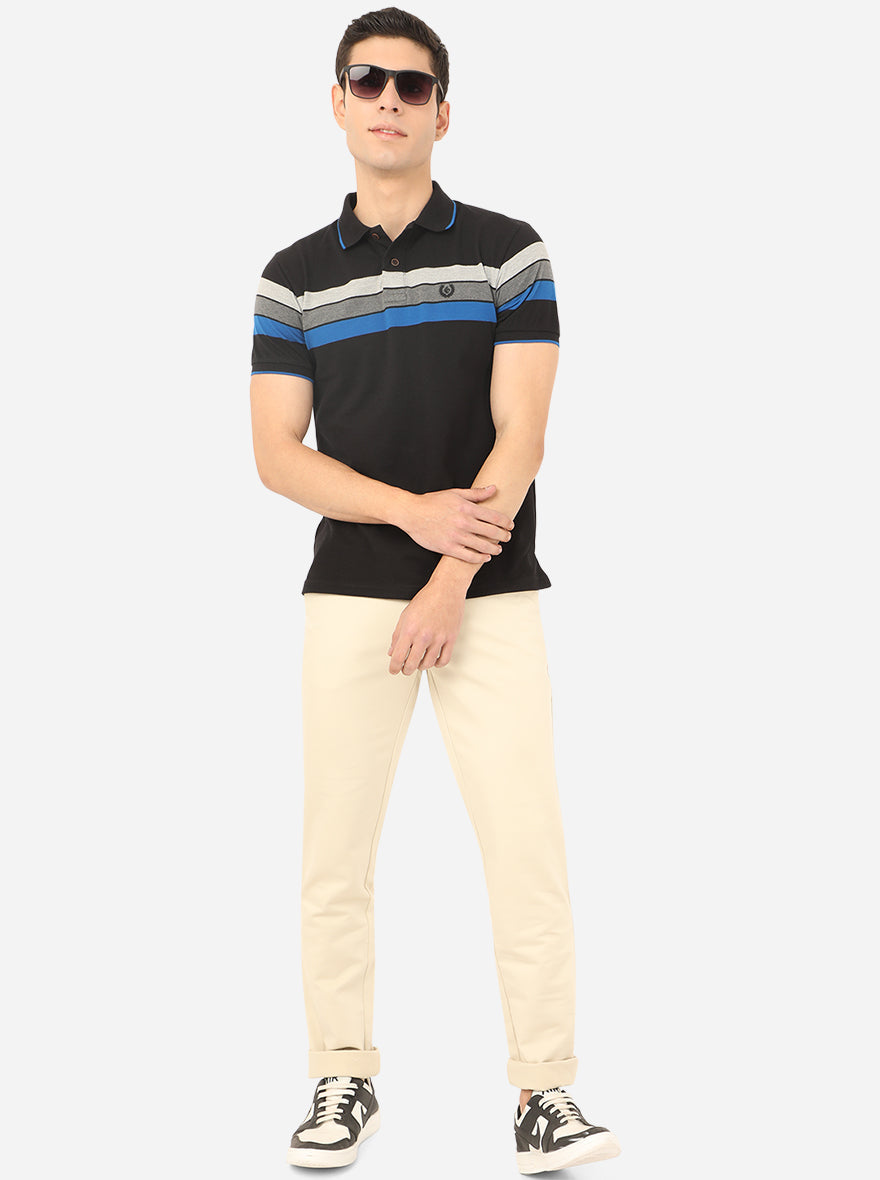 Black Striped Slim Fit Polo T-Shirt | Greenfibre