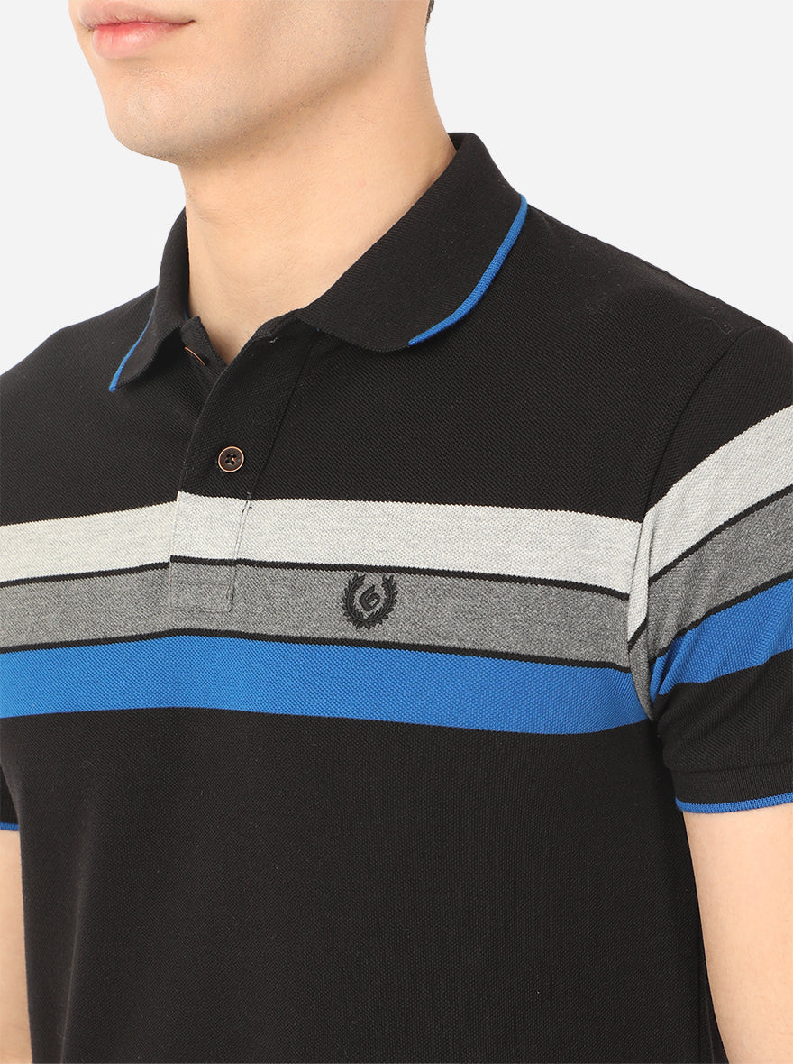 Black Striped Slim Fit Polo T-Shirt | Greenfibre