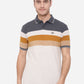 Grey & Blue Striped Slim Fit Polo T-Shirt | Greenfibre