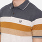 Grey & Blue Striped Slim Fit Polo T-Shirt | Greenfibre