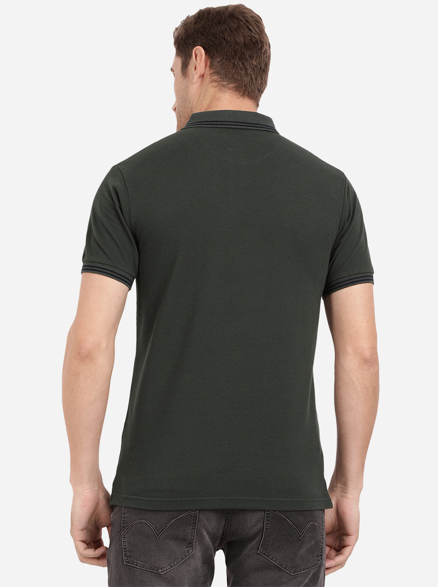 Bottle Green Solid Slim Fit Polo T-Shirt | Greenfibre