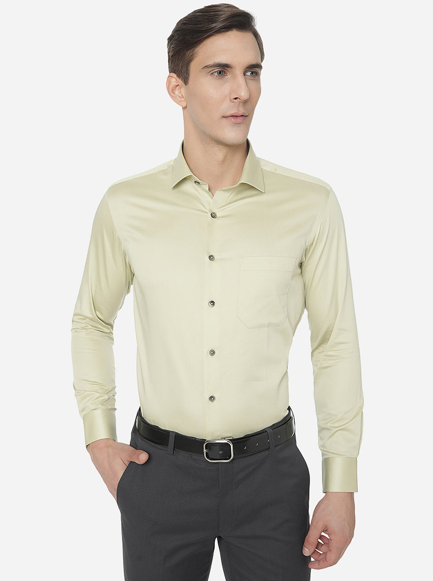 Pistachio Solid Slim Fit Formal Shirt | Greenfibre