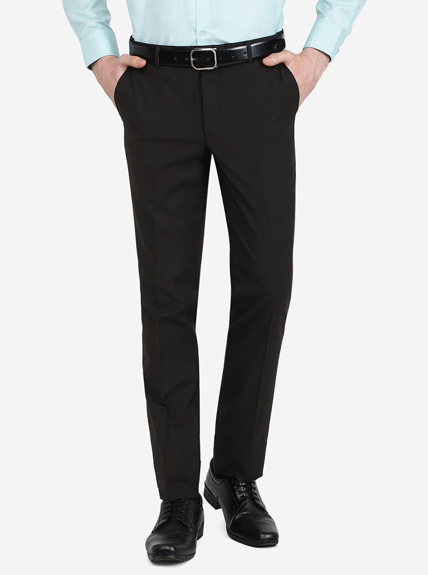 Brown Solid Slim Fit Formal Trouser | Greenfibre