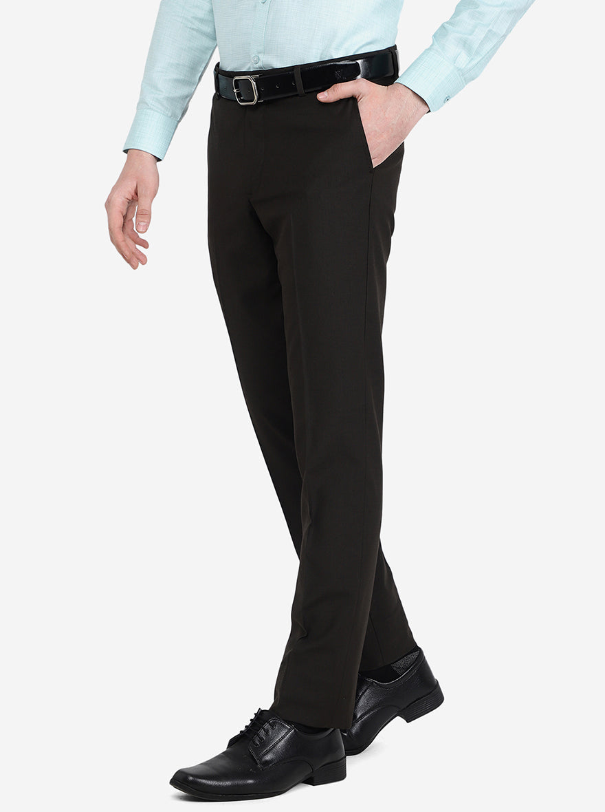 Brown Solid Slim Fit Formal Trouser | Greenfibre