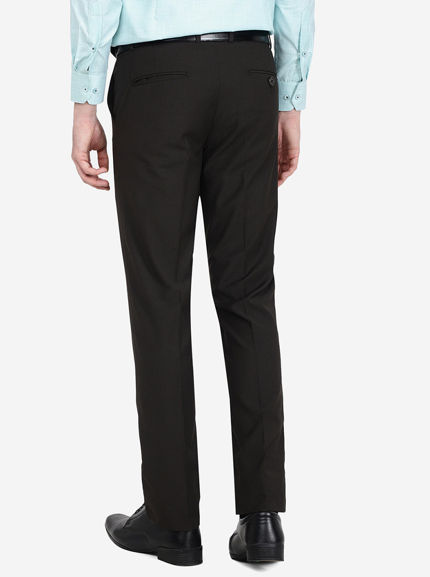 Brown Solid Slim Fit Formal Trouser | Greenfibre