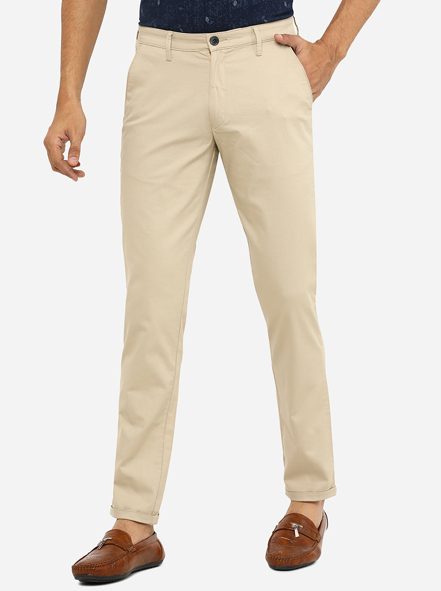 Khaki Solid Slim Fit Casual Trouser | Greenfibre