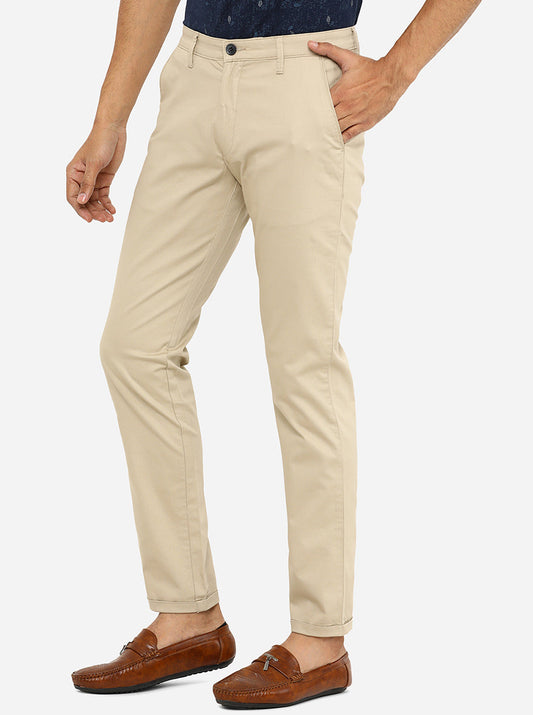 Khaki Solid Slim Fit Casual Trouser | Greenfibre