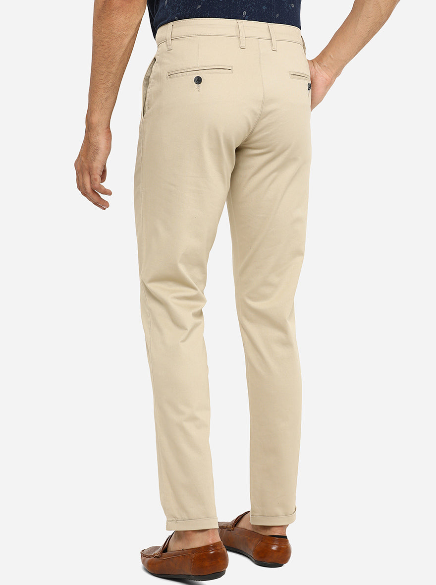 Khaki Solid Slim Fit Casual Trouser | Greenfibre