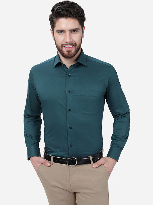 Green Solid Slim Fit Party Wear Shirt | Greenfibre