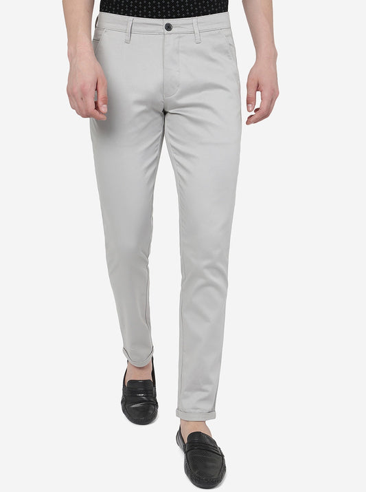 Stone Grey Solid Neo Fit Casual Trouser | Greenfibre