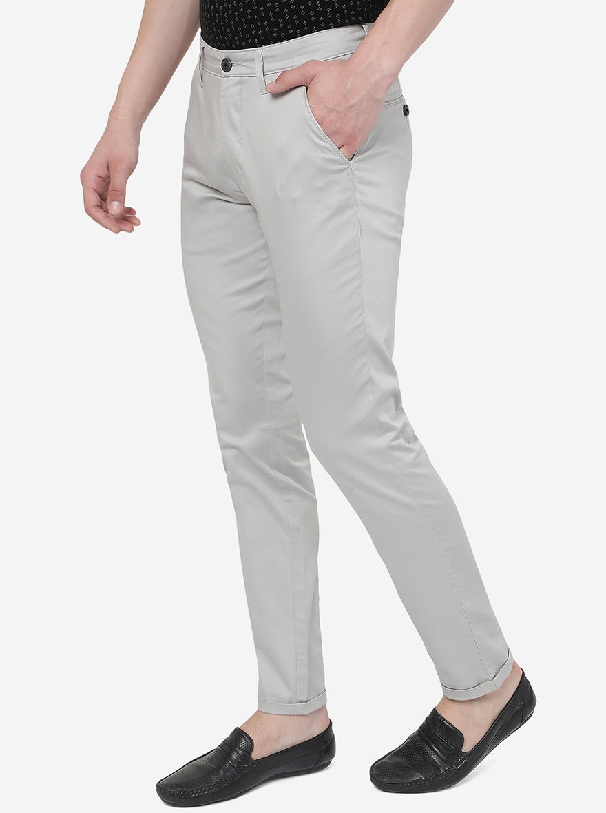 Stone Grey Solid Neo Fit Casual Trouser | Greenfibre