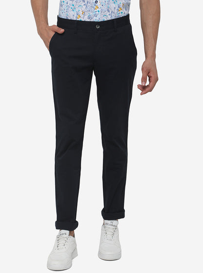 Dark Blue Solid Super Slim Fit Casual Trouser | Greenfibre