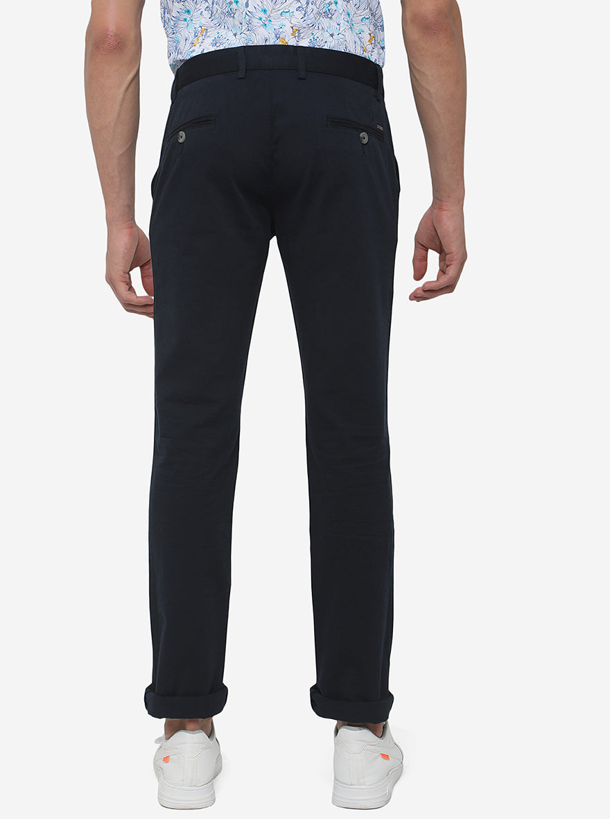 Dark Blue Solid Super Slim Fit Casual Trouser | Greenfibre