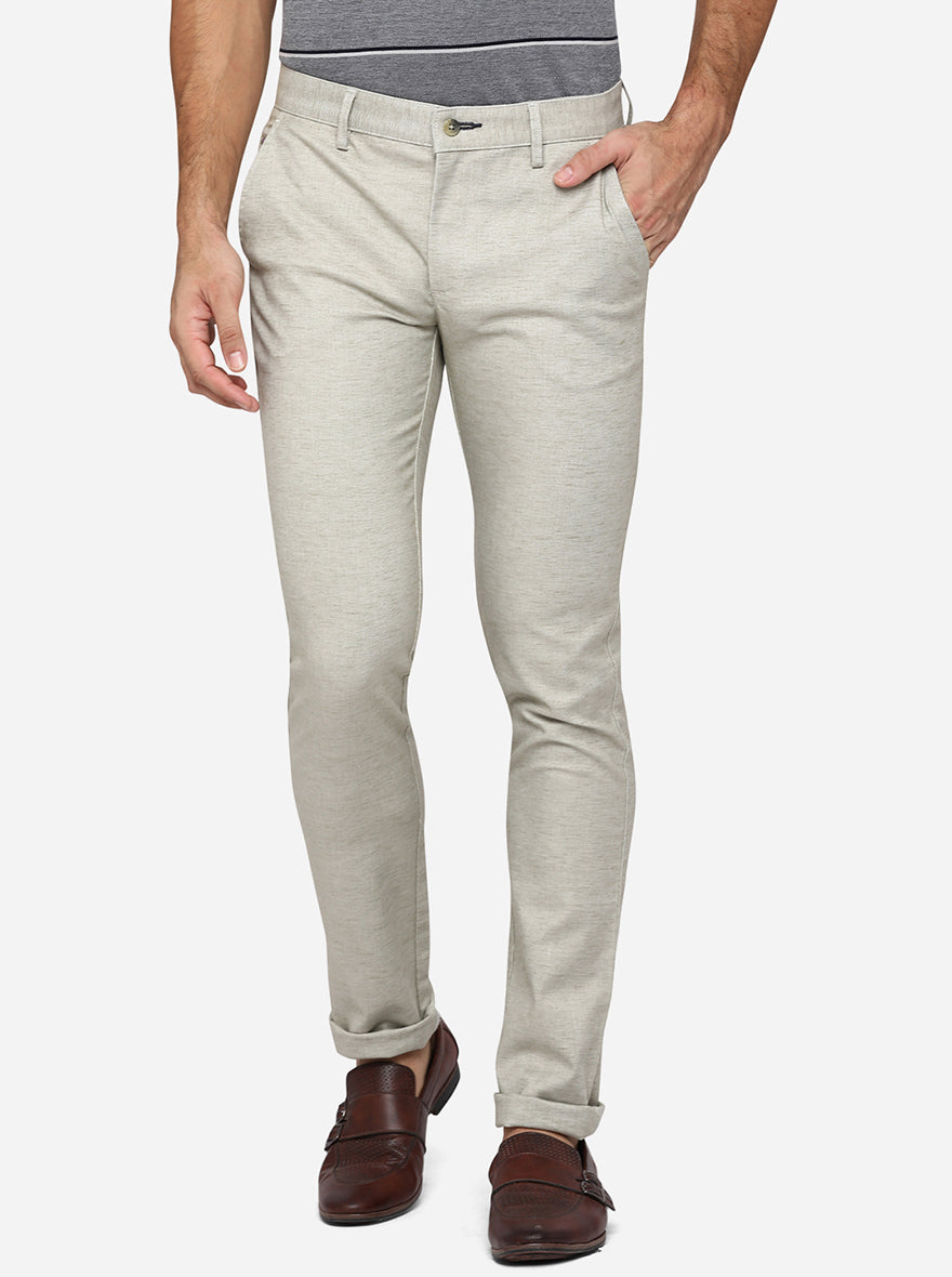 Light Grey Solid Super Slim Fit Casual Trouser | Greenfibre