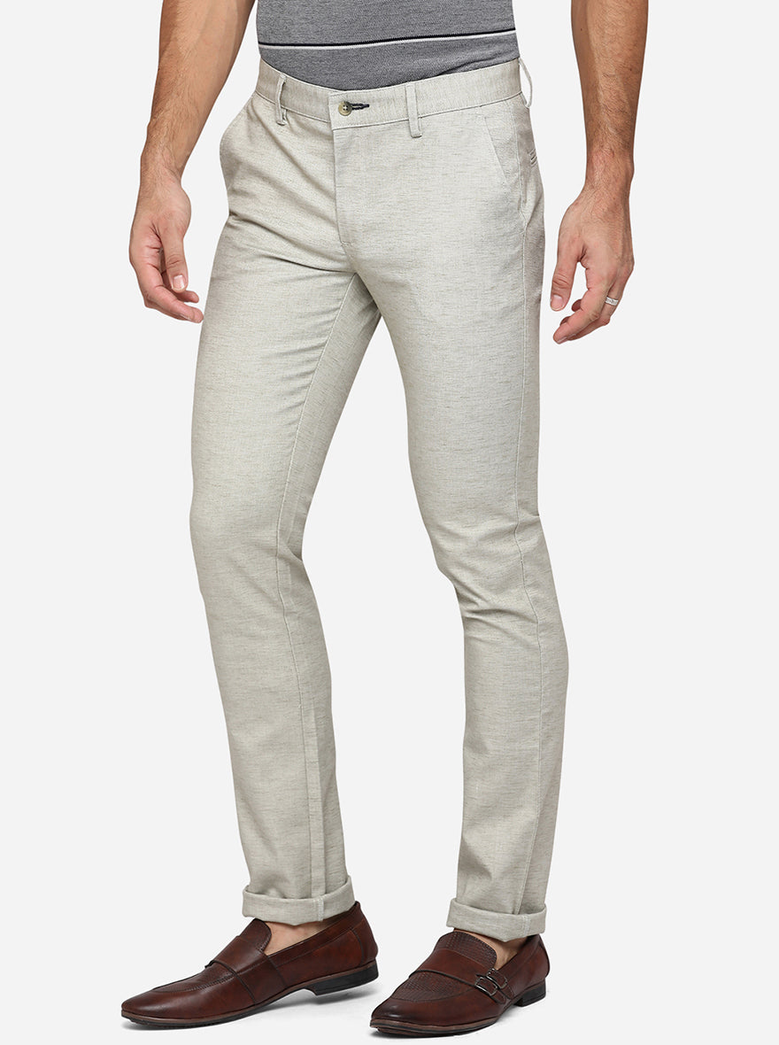 Light Grey Solid Super Slim Fit Casual Trouser | Greenfibre