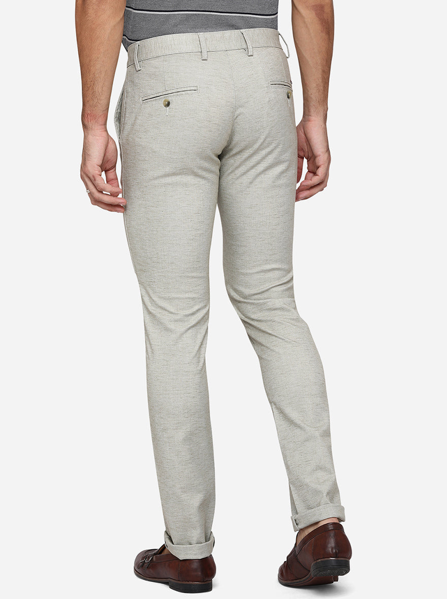 Light Grey Solid Super Slim Fit Casual Trouser | Greenfibre