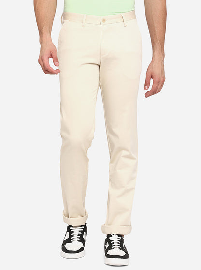 Fawn Beige Solid Slim Fit Casual Trouser | Greenfibre