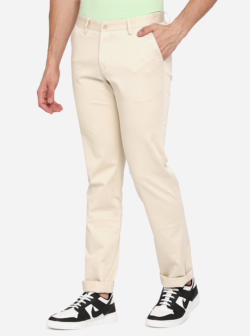 Fawn Beige Solid Slim Fit Casual Trouser | Greenfibre