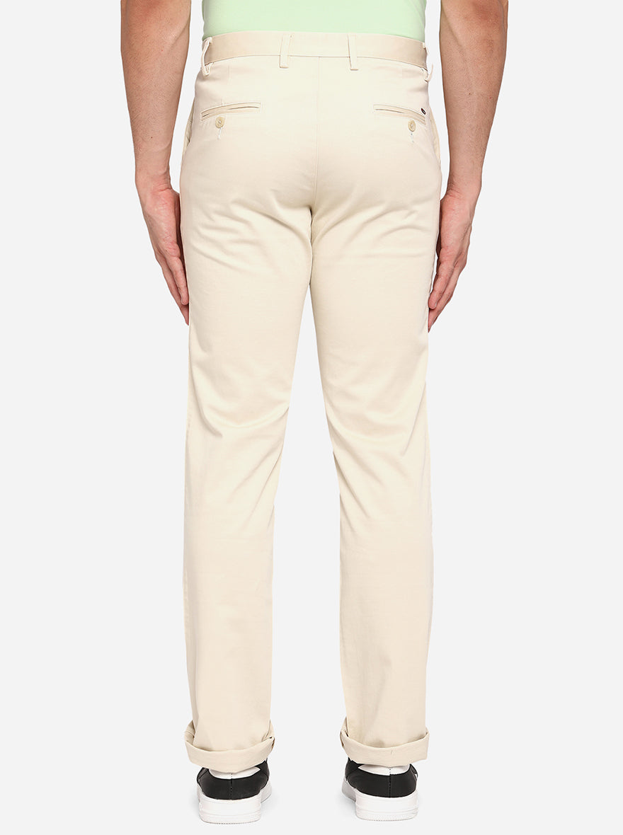 Fawn Beige Solid Slim Fit Casual Trouser | Greenfibre