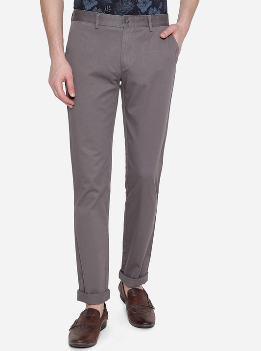 Dark Grey Solid Super Slim Fit Casual Trouser | Greenfibre