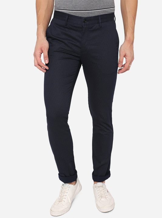 Navy Blue Solid Super Slim Fit Casual Trouser | Greenfibre