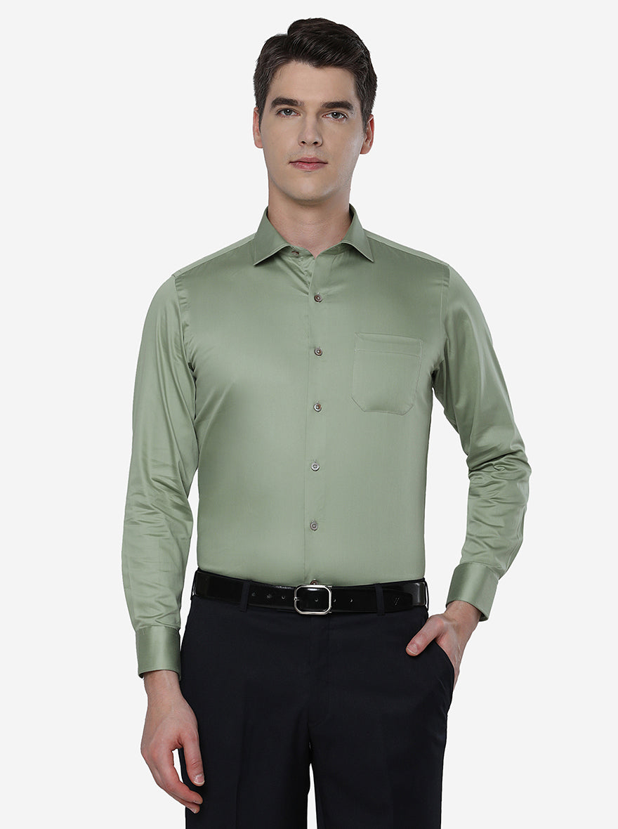 Green Solid Slim Fit Formal Shirt | Greenfibre